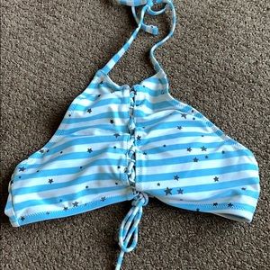 Blue and white with black star bikini halter top
